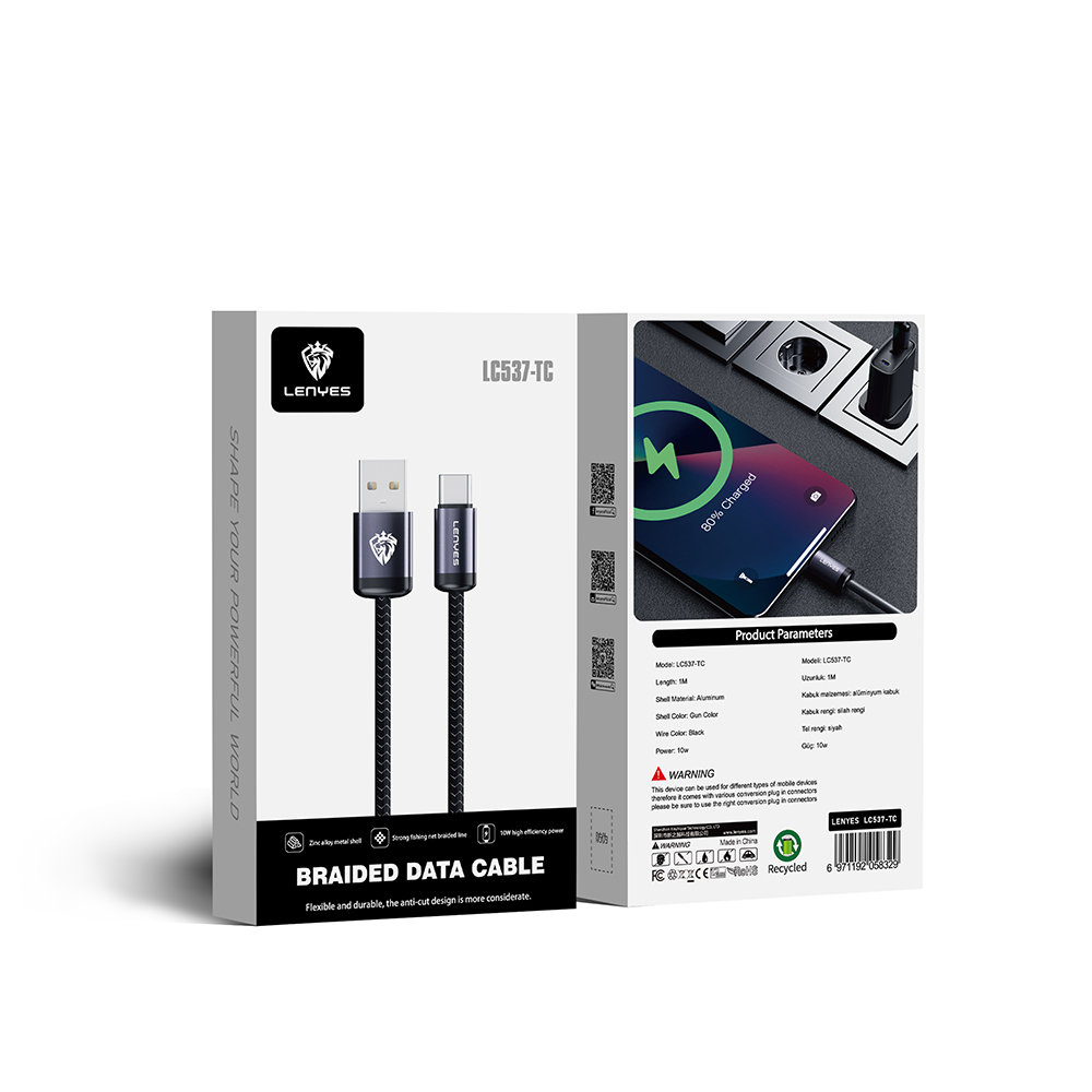 Lenyes LC537 USB-A to Type-C Örgü Tasarımlı Hızlı Şarj Özellikli Data ve Şarj Kablosu 10W 1M - 6