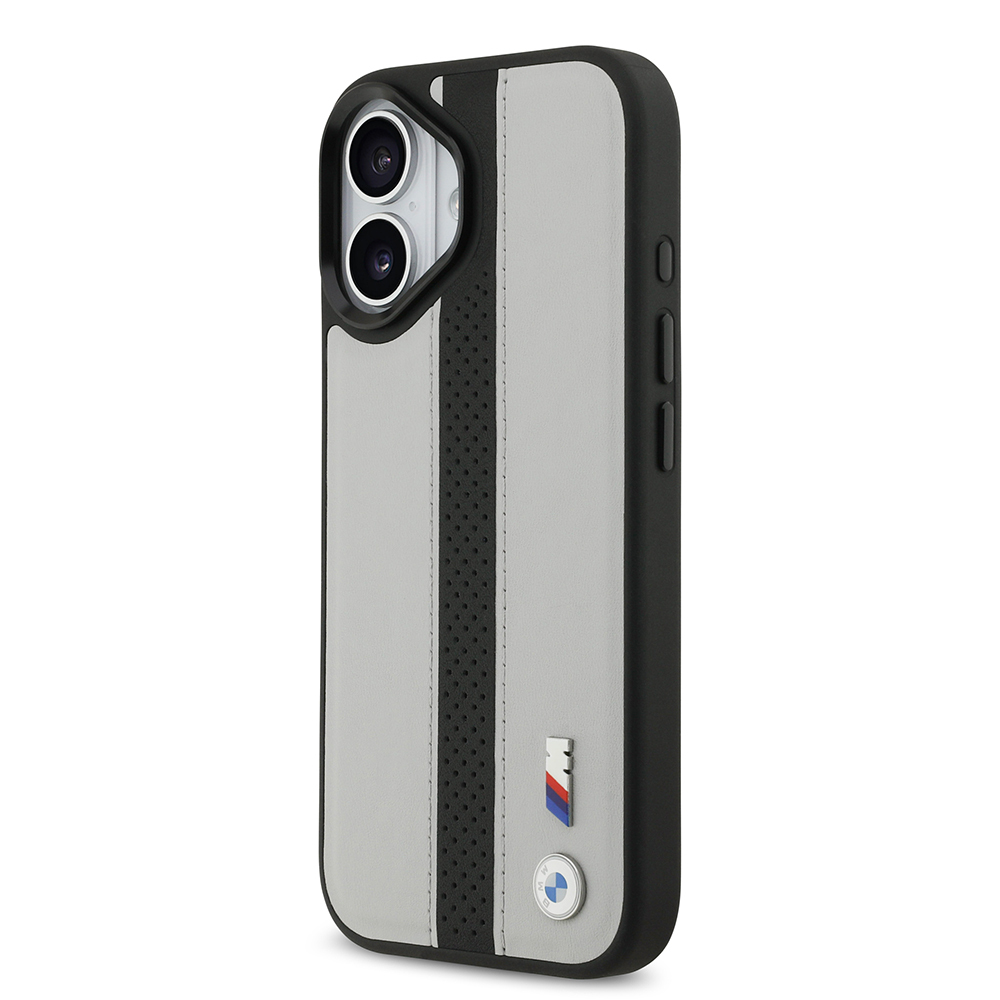 Apple iPhone 17 Uyumlu Kılıf BMW Orjinal Lisanslı M-safe Şarj Özellikli Deri Arka Yüzey Metal Logolu Delikli Şerit Tasarımlı Kapak - 1