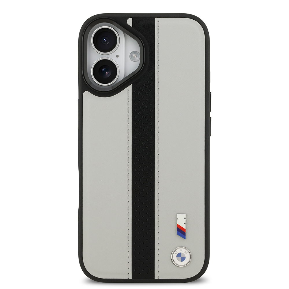 Apple iPhone 17 Uyumlu Kılıf BMW Orjinal Lisanslı M-safe Şarj Özellikli Deri Arka Yüzey Metal Logolu Delikli Şerit Tasarımlı Kapak - 2