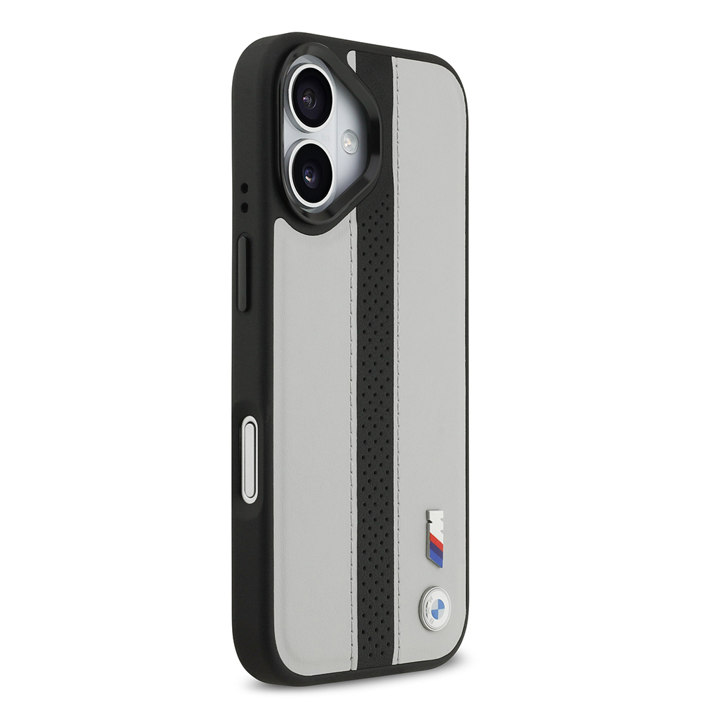 Apple iPhone 17 Uyumlu Kılıf BMW Orjinal Lisanslı M-safe Şarj Özellikli Deri Arka Yüzey Metal Logolu Delikli Şerit Tasarımlı Kapak - 3