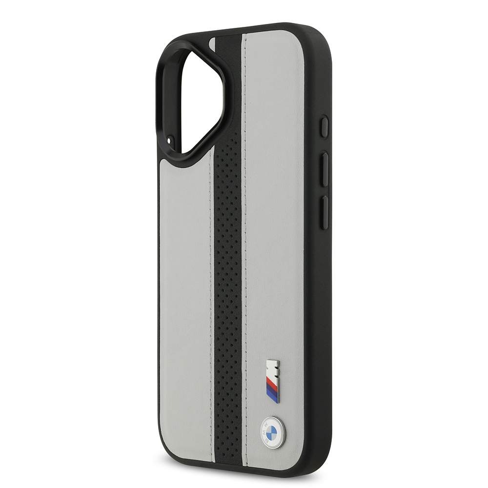 Apple iPhone 17 Uyumlu Kılıf BMW Orjinal Lisanslı M-safe Şarj Özellikli Deri Arka Yüzey Metal Logolu Delikli Şerit Tasarımlı Kapak - 5
