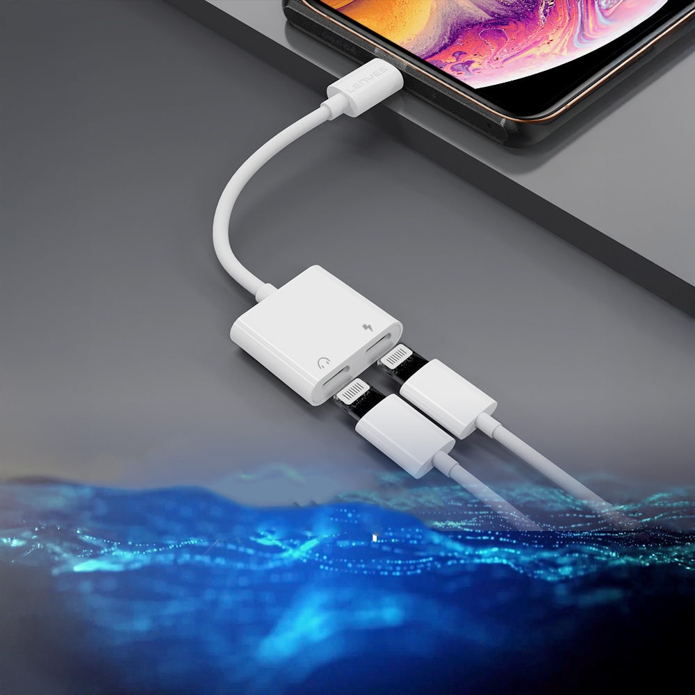 Lenyes AX92 Lightning to Lightning 2in1 Şarj ve Kulaklık Dönüştürücü Adaptör - 1