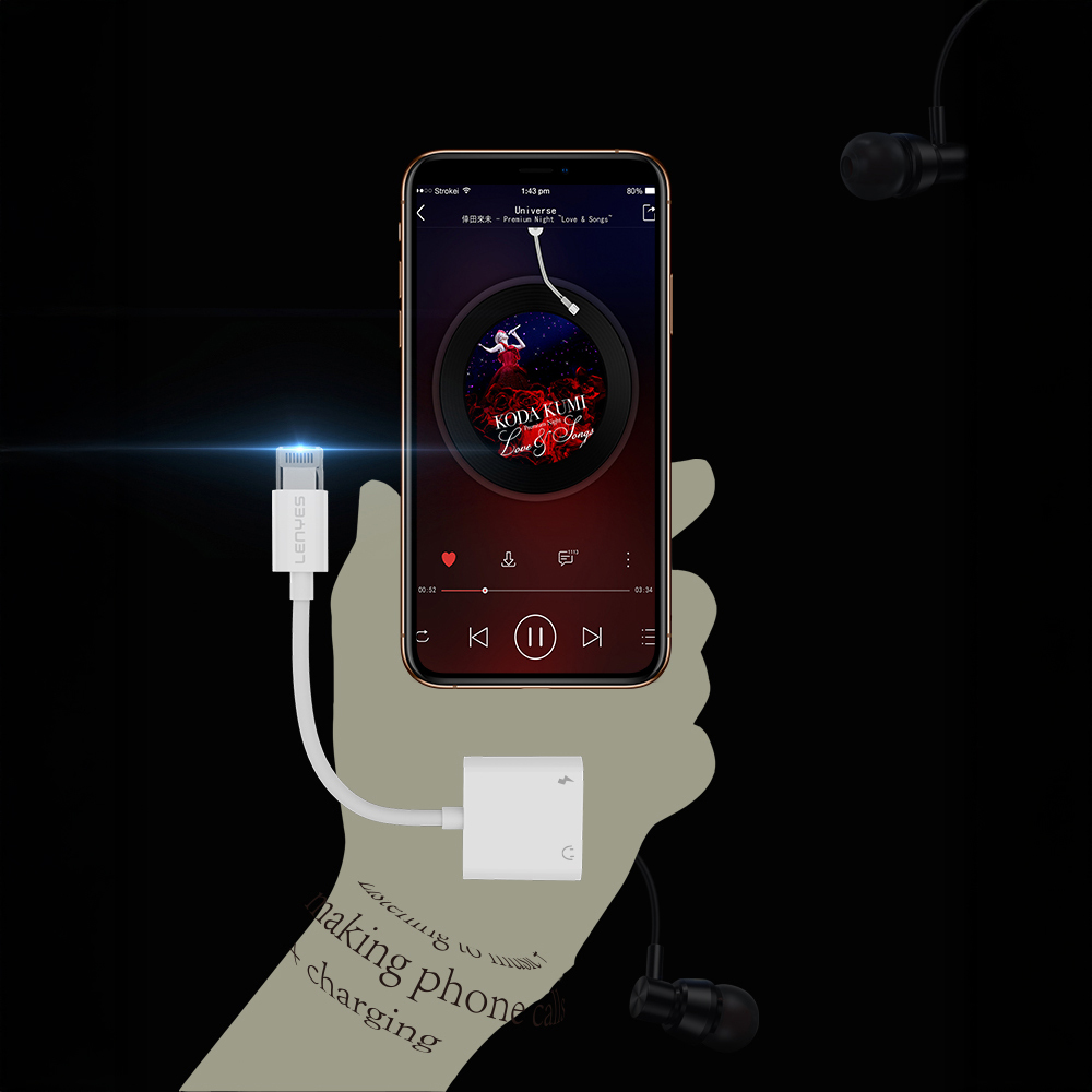 Lenyes AX92 Lightning to Lightning 2in1 Şarj ve Kulaklık Dönüştürücü Adaptör - 3