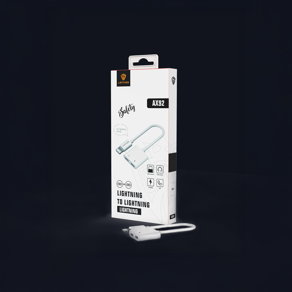 Lenyes AX92 Lightning to Lightning 2in1 Şarj ve Kulaklık Dönüştürücü Adaptör - 5