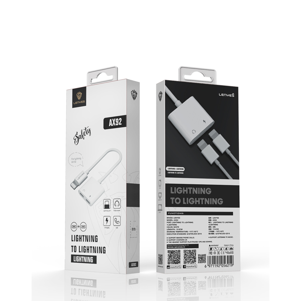 Lenyes AX92 Lightning to Lightning 2in1 Şarj ve Kulaklık Dönüştürücü Adaptör - 7