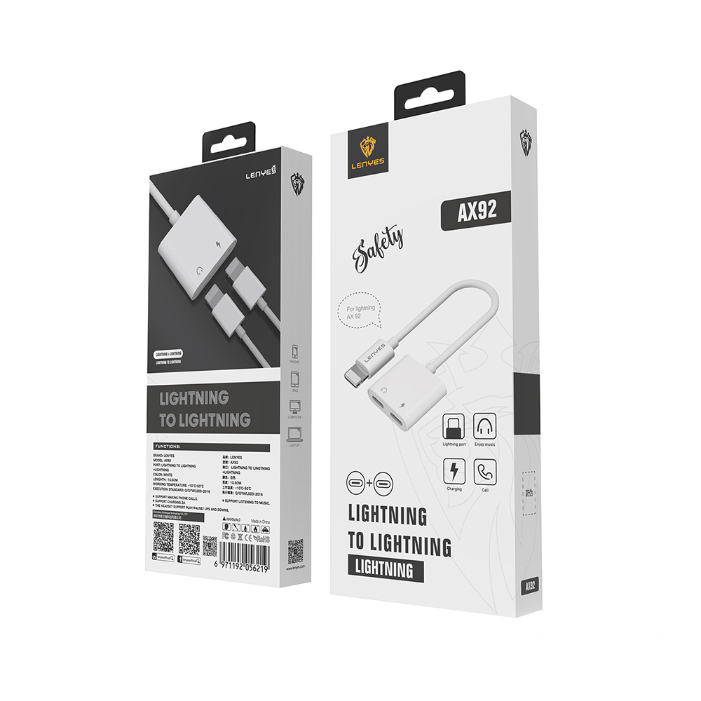 Lenyes AX92 Lightning to Lightning 2in1 Şarj ve Kulaklık Dönüştürücü Adaptör - 8