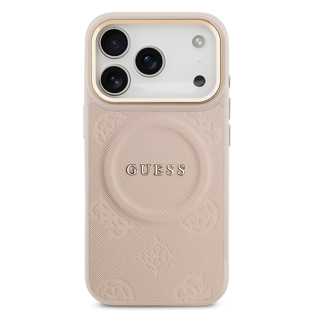Apple iPhone 17 Pro Uyumlu Kılıf Guess Orjinal Lisanslı M-safe Şarj Özellikli Sıcak Baskılı Yazı Logolu PU Deri Peony Kapak - 2