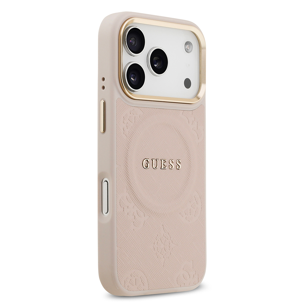 Apple iPhone 17 Pro Uyumlu Kılıf Guess Orjinal Lisanslı M-safe Şarj Özellikli Sıcak Baskılı Yazı Logolu PU Deri Peony Kapak - 3