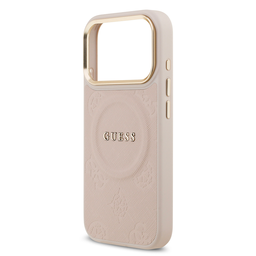 Apple iPhone 17 Pro Uyumlu Kılıf Guess Orjinal Lisanslı M-safe Şarj Özellikli Sıcak Baskılı Yazı Logolu PU Deri Peony Kapak - 5