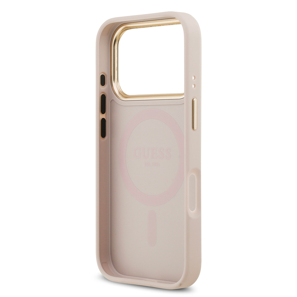 Apple iPhone 17 Pro Uyumlu Kılıf Guess Orjinal Lisanslı M-safe Şarj Özellikli Sıcak Baskılı Yazı Logolu PU Deri Peony Kapak - 6