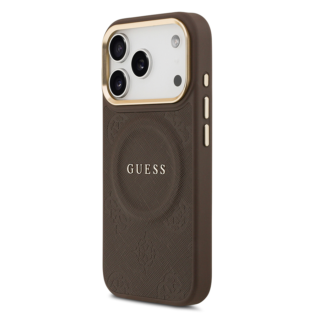 Apple iPhone 17 Pro Uyumlu Kılıf Guess Orjinal Lisanslı M-safe Şarj Özellikli Sıcak Baskılı Yazı Logolu PU Deri Peony Kapak - 7