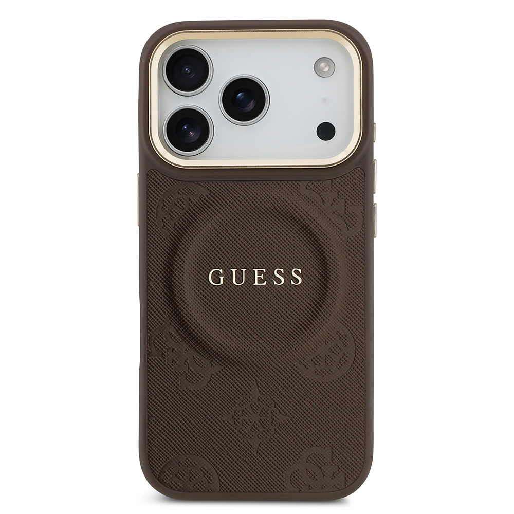 Apple iPhone 17 Pro Uyumlu Kılıf Guess Orjinal Lisanslı M-safe Şarj Özellikli Sıcak Baskılı Yazı Logolu PU Deri Peony Kapak - 8