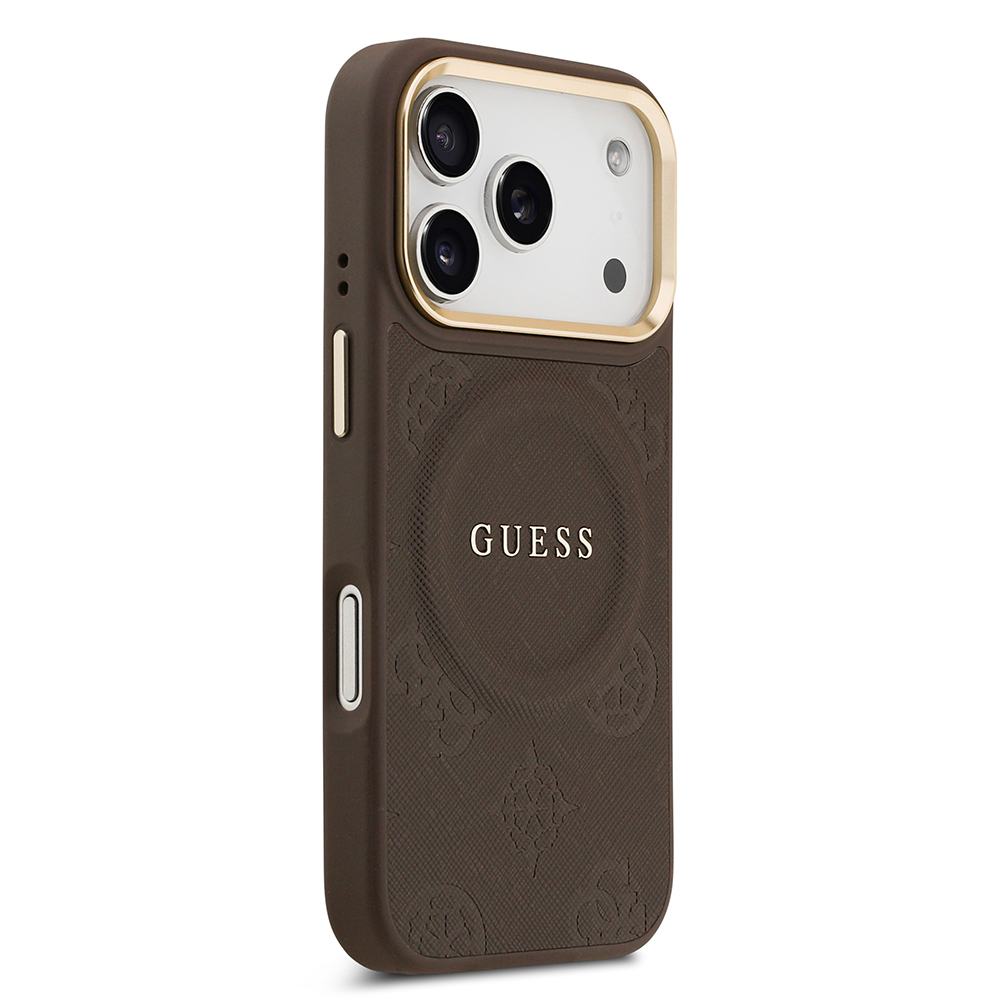 Apple iPhone 17 Pro Uyumlu Kılıf Guess Orjinal Lisanslı M-safe Şarj Özellikli Sıcak Baskılı Yazı Logolu PU Deri Peony Kapak - 9