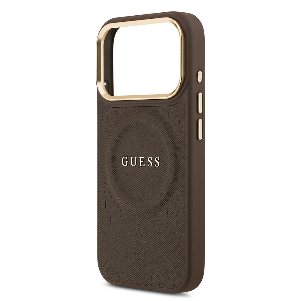 Apple iPhone 17 Pro Uyumlu Kılıf Guess Orjinal Lisanslı M-safe Şarj Özellikli Sıcak Baskılı Yazı Logolu PU Deri Peony Kapak - 11