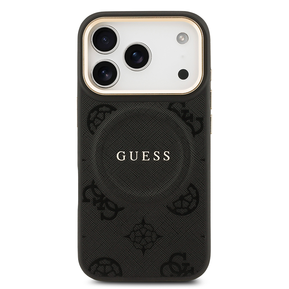 Apple iPhone 17 Pro Uyumlu Kılıf Guess Orjinal Lisanslı M-safe Şarj Özellikli Sıcak Baskılı Yazı Logolu PU Deri Peony Kapak - 14