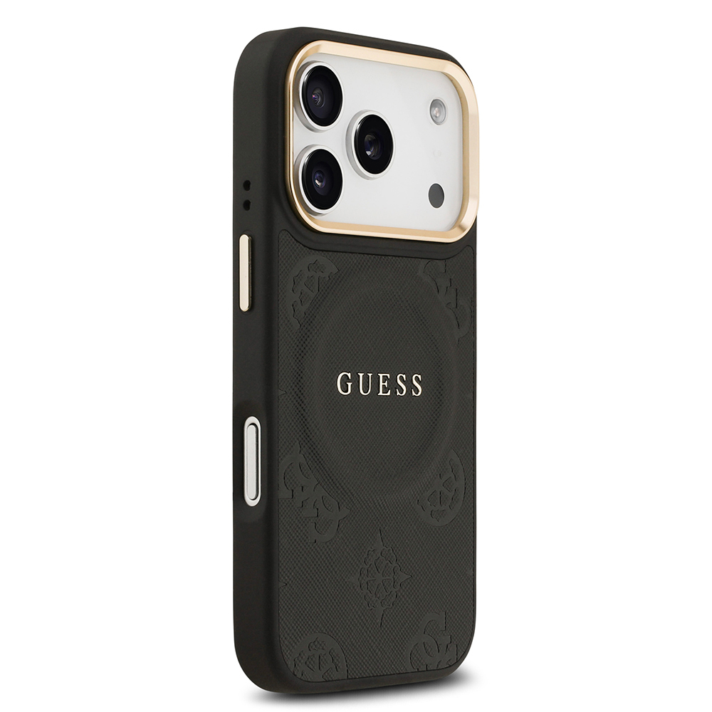 Apple iPhone 17 Pro Uyumlu Kılıf Guess Orjinal Lisanslı M-safe Şarj Özellikli Sıcak Baskılı Yazı Logolu PU Deri Peony Kapak - 15