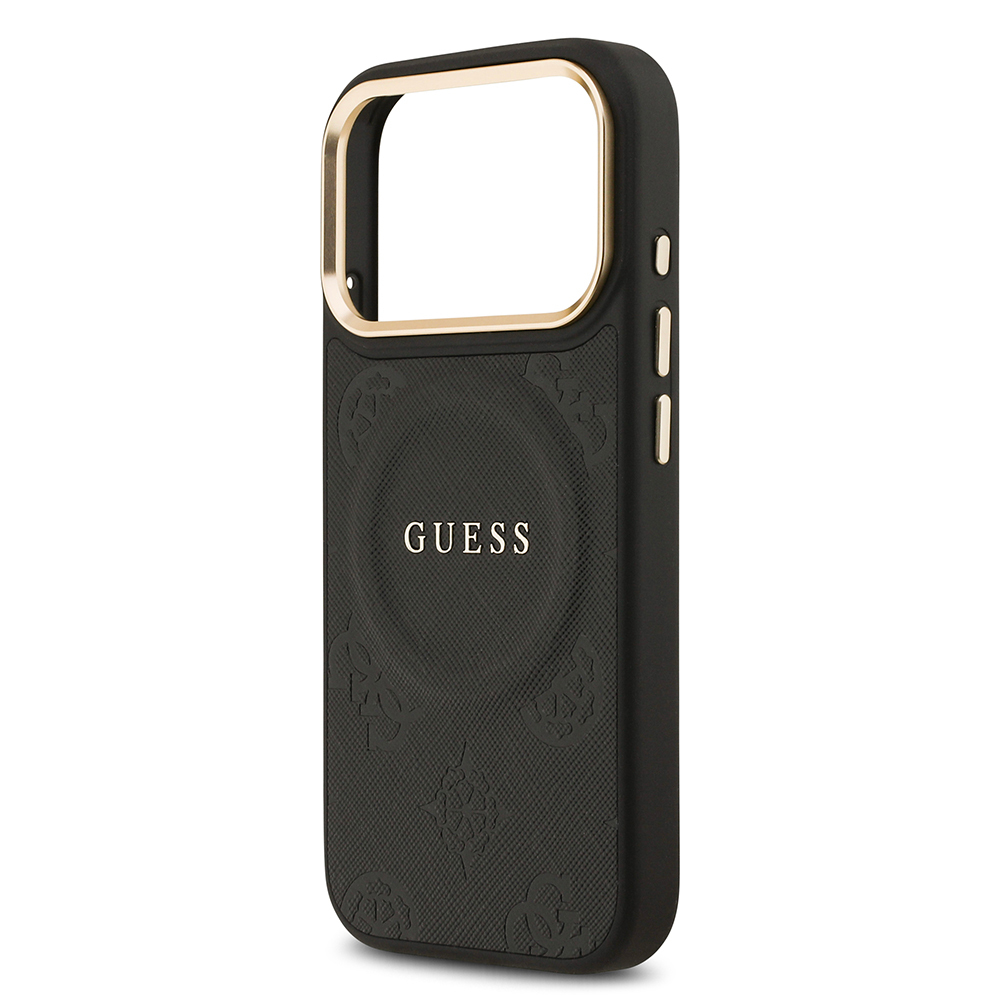 Apple iPhone 17 Pro Uyumlu Kılıf Guess Orjinal Lisanslı M-safe Şarj Özellikli Sıcak Baskılı Yazı Logolu PU Deri Peony Kapak - 17