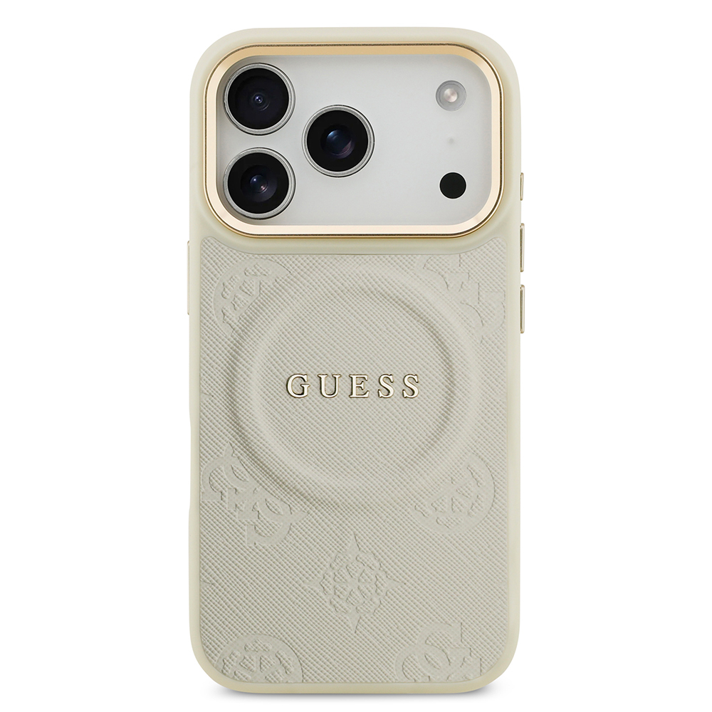 Apple iPhone 17 Pro Uyumlu Kılıf Guess Orjinal Lisanslı M-safe Şarj Özellikli Sıcak Baskılı Yazı Logolu PU Deri Peony Kapak - 20
