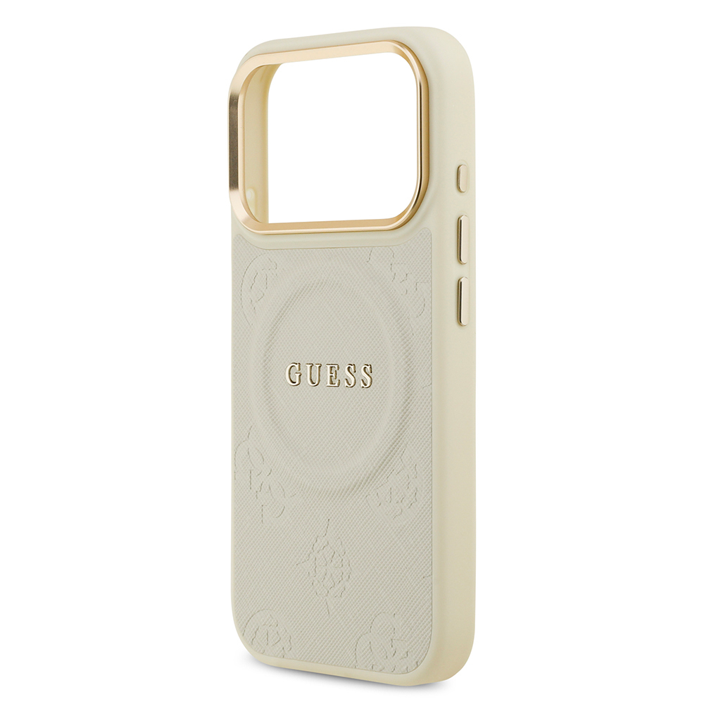 Apple iPhone 17 Pro Uyumlu Kılıf Guess Orjinal Lisanslı M-safe Şarj Özellikli Sıcak Baskılı Yazı Logolu PU Deri Peony Kapak - 23