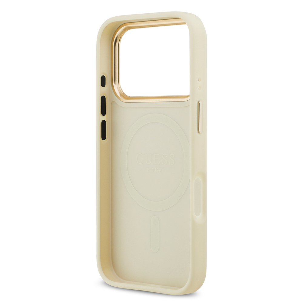 Apple iPhone 17 Pro Uyumlu Kılıf Guess Orjinal Lisanslı M-safe Şarj Özellikli Sıcak Baskılı Yazı Logolu PU Deri Peony Kapak - 24
