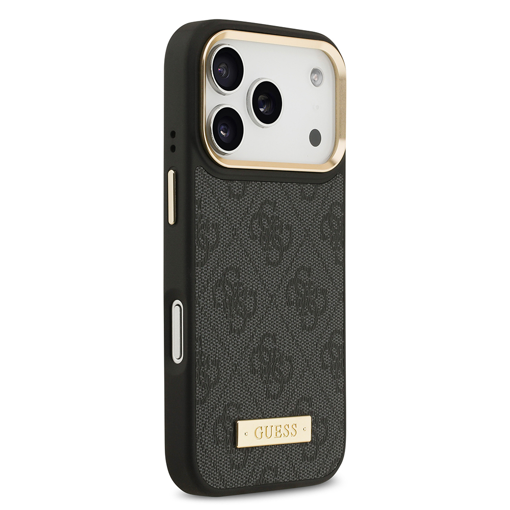 Apple iPhone 17 Pro Uyumlu Kılıf Guess Orjinal Lisanslı M-safe Şarj Özellikli 4G Desenli PU Metal Plaka Klasik Logolu Kapak - 3