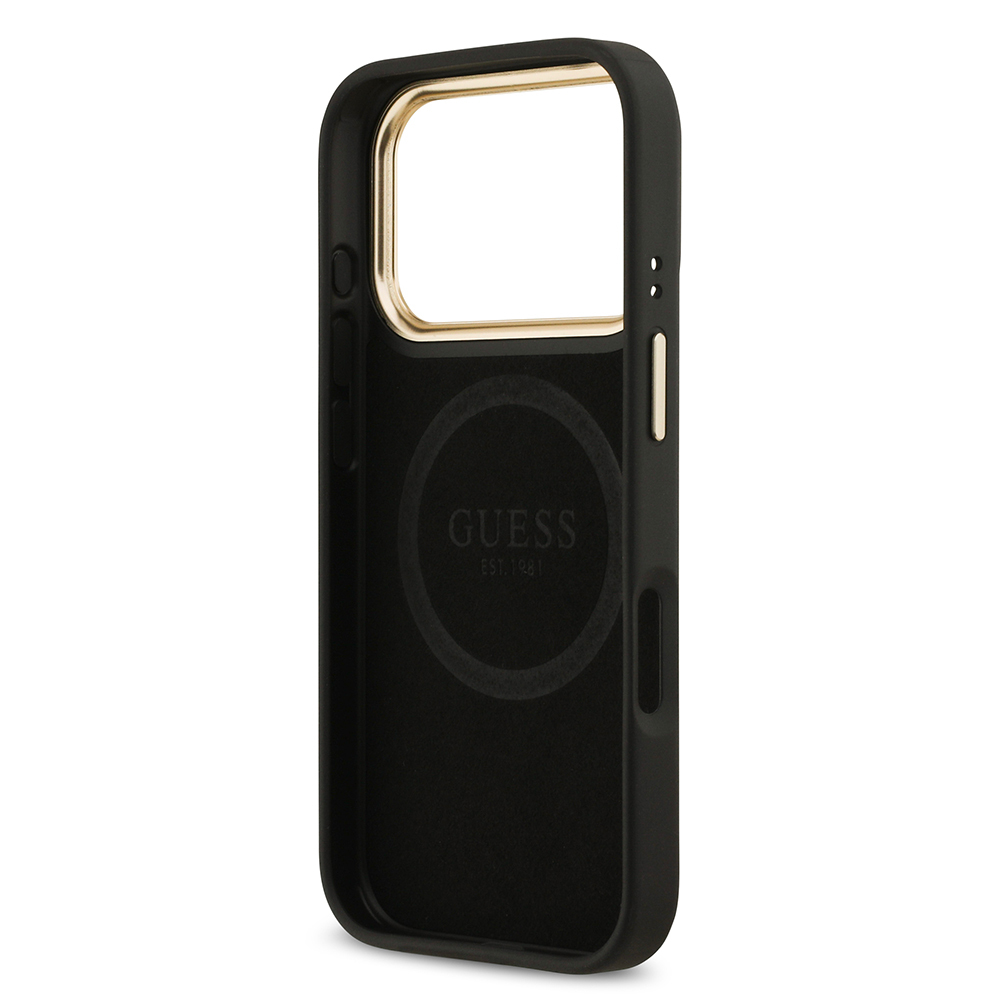 Apple iPhone 17 Pro Uyumlu Kılıf Guess Orjinal Lisanslı M-safe Şarj Özellikli 4G Desenli PU Metal Plaka Klasik Logolu Kapak - 6