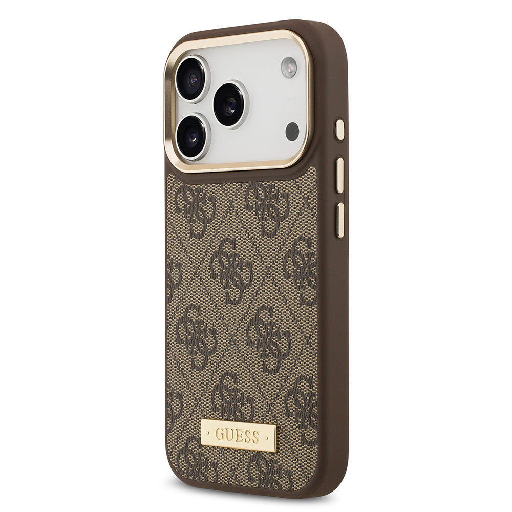 Apple iPhone 17 Pro Uyumlu Kılıf Guess Orjinal Lisanslı M-safe Şarj Özellikli 4G Desenli PU Metal Plaka Klasik Logolu Kapak - 7