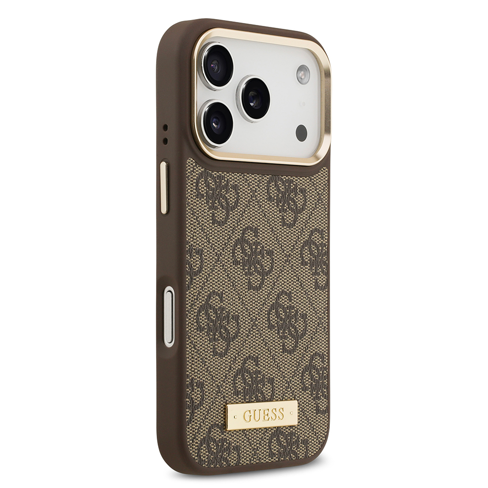 Apple iPhone 17 Pro Uyumlu Kılıf Guess Orjinal Lisanslı M-safe Şarj Özellikli 4G Desenli PU Metal Plaka Klasik Logolu Kapak - 9