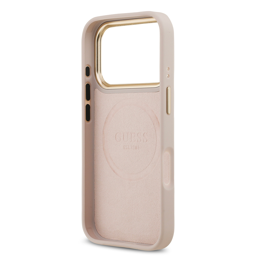 Apple iPhone 17 Pro Uyumlu Kılıf Guess Orjinal Lisanslı M-safe Şarj Özellikli 4G Desenli PU Metal Plaka Klasik Logolu Kapak - 18