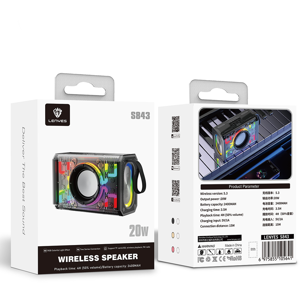 Lenyes S843 RGB Led Işıklı Taşınabilir TWS Bluetooth Hoparlör v5.3 20W - 4