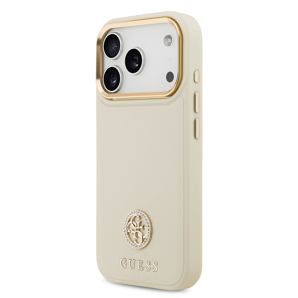 Apple iPhone 17 Pro Uyumlu Kılıf Guess Orjinal Lisanslı M-safe Şarj Özellikli Grained Yazı ve Taşlı 4G Logolu Kapak - 15