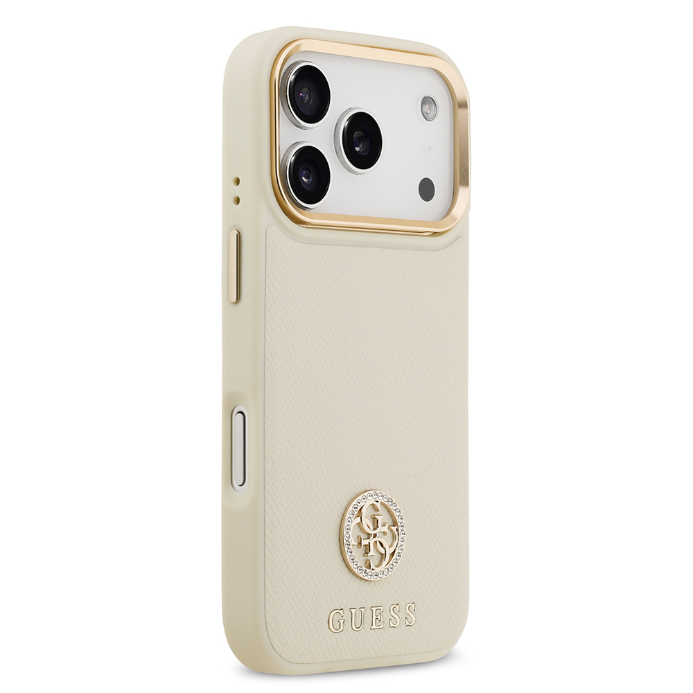 Apple iPhone 17 Pro Uyumlu Kılıf Guess Orjinal Lisanslı M-safe Şarj Özellikli Grained Yazı ve Taşlı 4G Logolu Kapak - 17