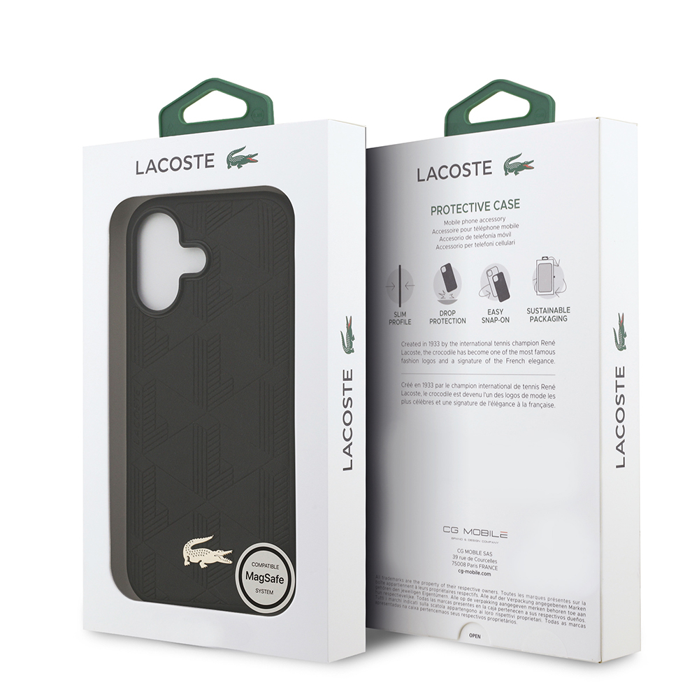 Apple iPhone 17 Uyumlu Kılıf Lacoste Orjinal Lisanslı M-safe Şarj Özellikli PU Deri Tasarımlı Karışık Monogram Desenli Kapak - 13