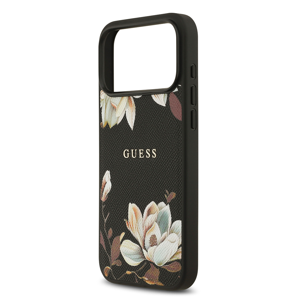 Apple iPhone 17 Pro Max Uyumlu Kılıf Guess Orjinal Lisanslı M-safe Şarj Özellikli Taneli Çiçek Tasarımlı Metal Yazı Logolu Kapak - 5