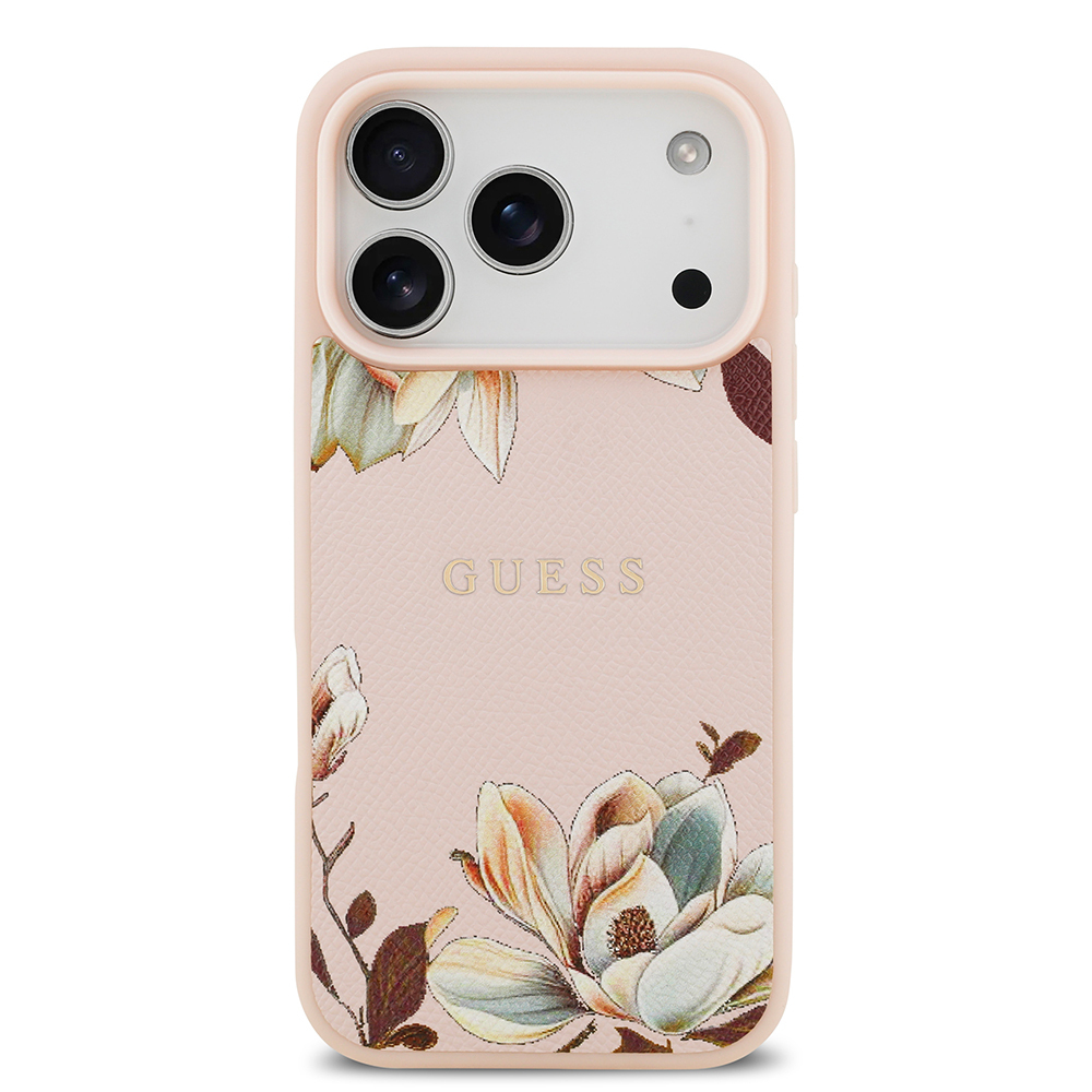 Apple iPhone 17 Pro Max Uyumlu Kılıf Guess Orjinal Lisanslı M-safe Şarj Özellikli Taneli Çiçek Tasarımlı Metal Yazı Logolu Kapak - 8