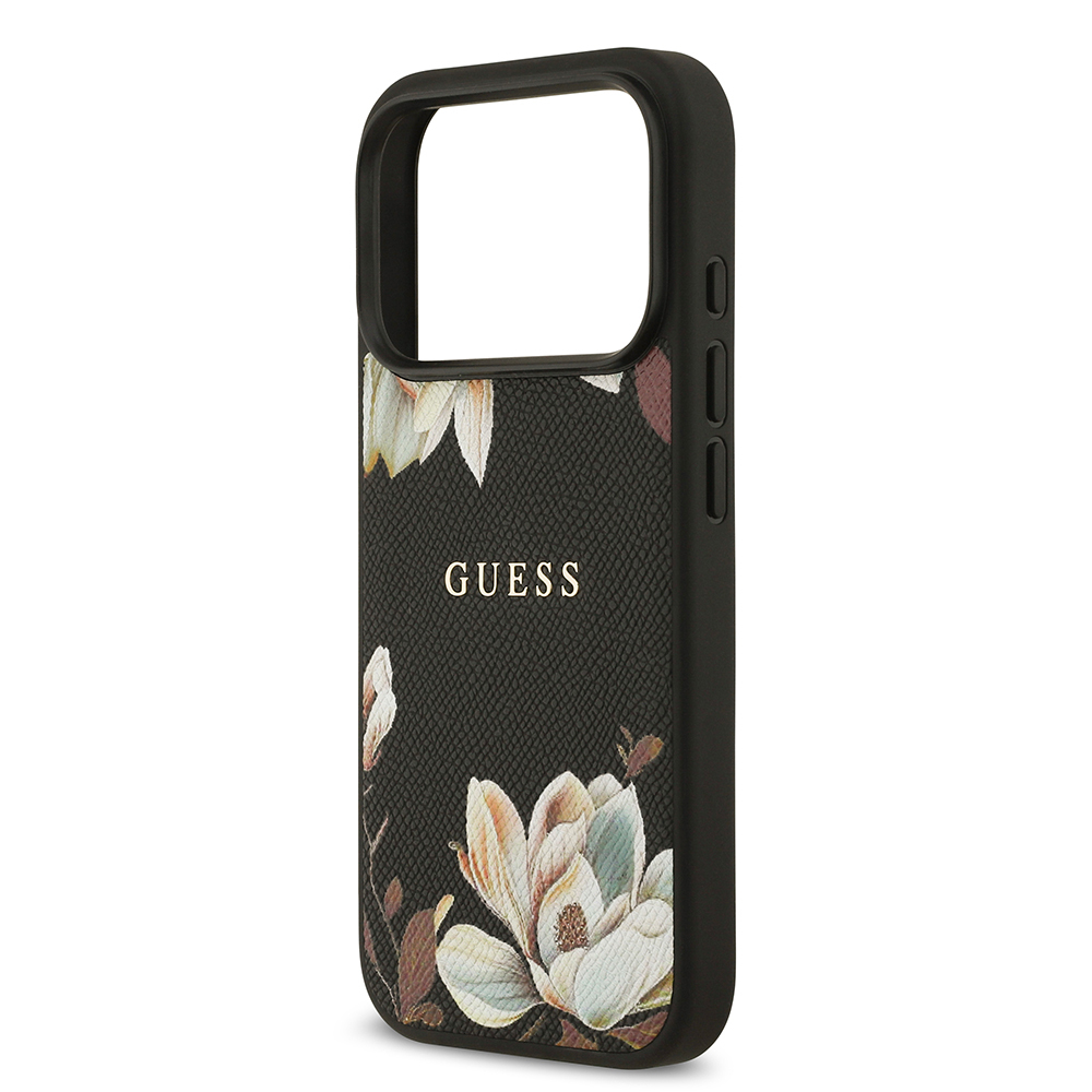 Apple iPhone 17 Pro Uyumlu Kılıf Guess Orjinal Lisanslı M-safe Şarj Özellikli Taneli Çiçek Tasarımlı Metal Yazı Logolu Kapak - 5