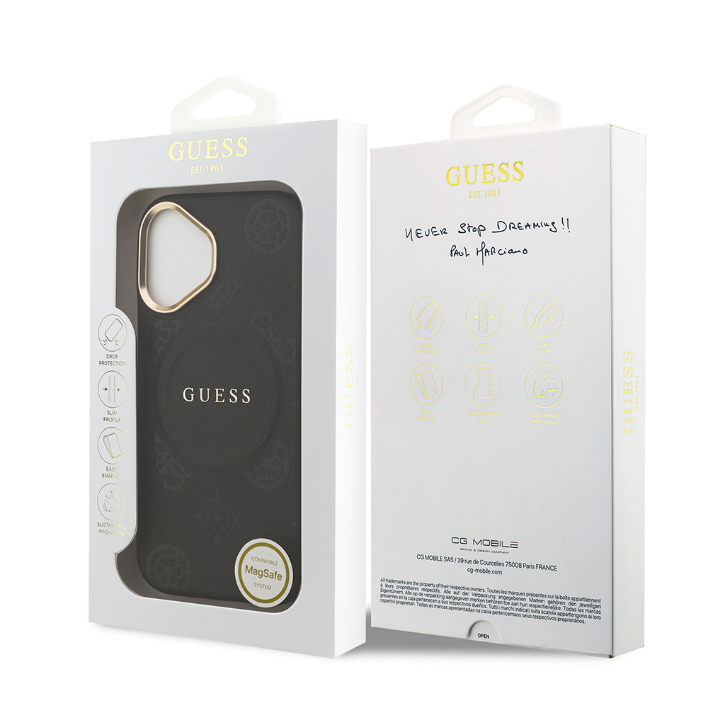 Apple iPhone 17 Uyumlu Kılıf Guess Orjinal Lisanslı M-safe Şarj Özellikli Sıcak Baskılı Yazı Logolu PU Deri Peony Kapak - 7