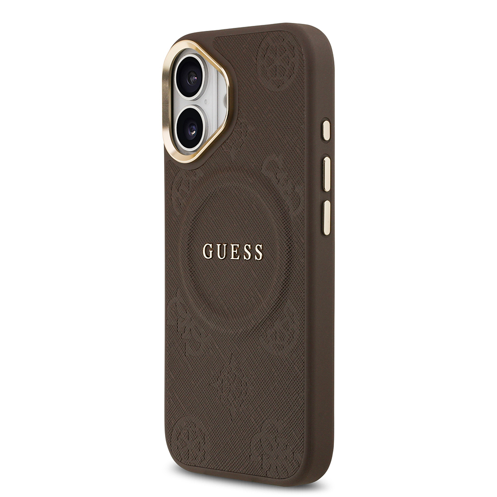Apple iPhone 17 Uyumlu Kılıf Guess Orjinal Lisanslı M-safe Şarj Özellikli Sıcak Baskılı Yazı Logolu PU Deri Peony Kapak - 8