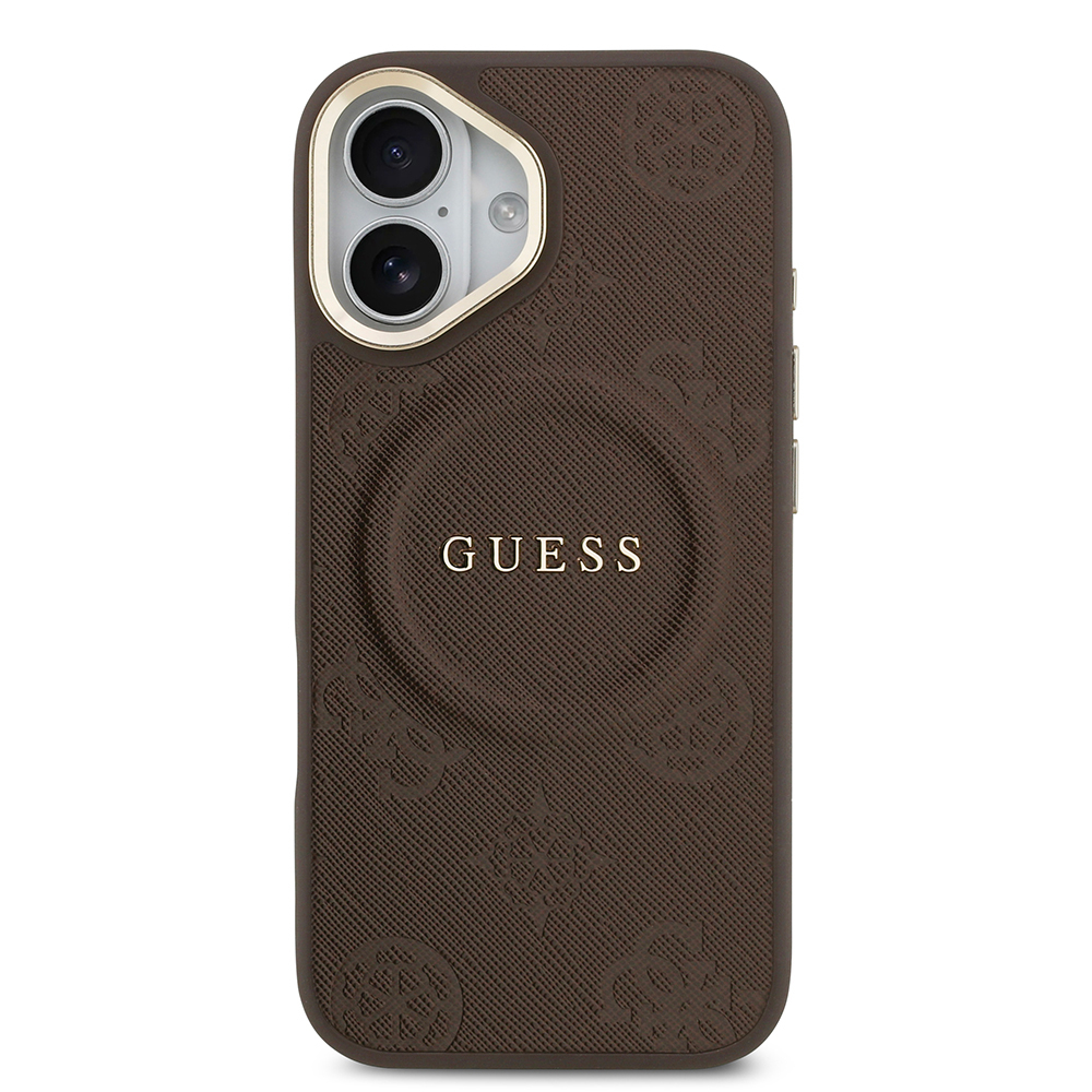 Apple iPhone 17 Uyumlu Kılıf Guess Orjinal Lisanslı M-safe Şarj Özellikli Sıcak Baskılı Yazı Logolu PU Deri Peony Kapak - 9