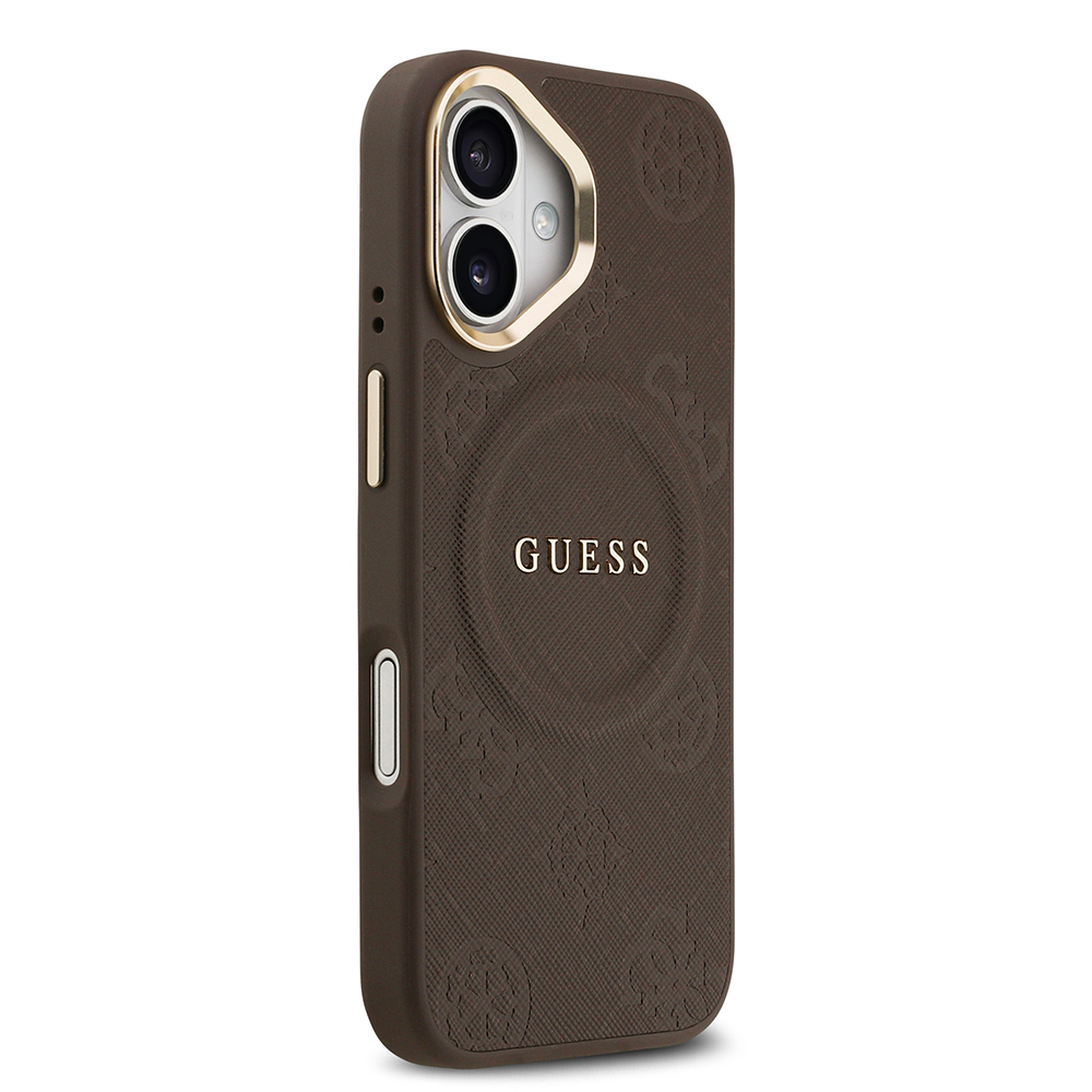 Apple iPhone 17 Uyumlu Kılıf Guess Orjinal Lisanslı M-safe Şarj Özellikli Sıcak Baskılı Yazı Logolu PU Deri Peony Kapak - 10