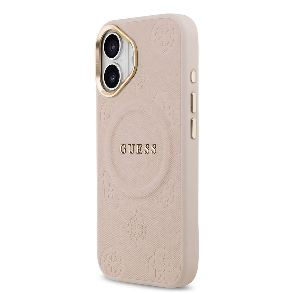 Apple iPhone 17 Uyumlu Kılıf Guess Orjinal Lisanslı M-safe Şarj Özellikli Sıcak Baskılı Yazı Logolu PU Deri Peony Kapak - 15
