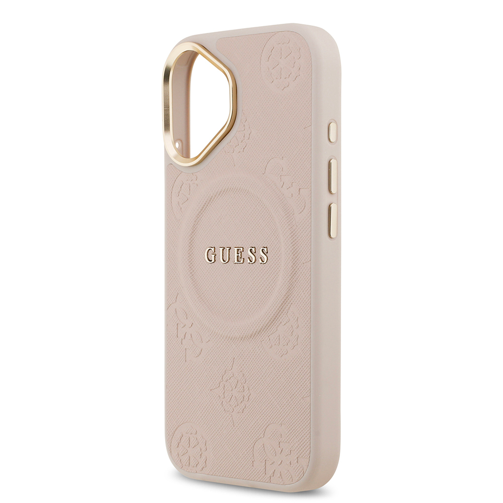 Apple iPhone 17 Uyumlu Kılıf Guess Orjinal Lisanslı M-safe Şarj Özellikli Sıcak Baskılı Yazı Logolu PU Deri Peony Kapak - 19