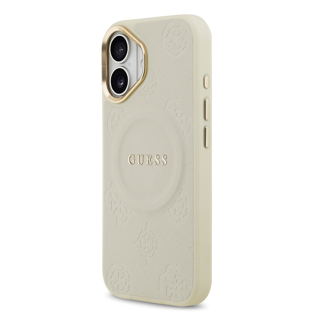 Apple iPhone 17 Uyumlu Kılıf Guess Orjinal Lisanslı M-safe Şarj Özellikli Sıcak Baskılı Yazı Logolu PU Deri Peony Kapak - 22