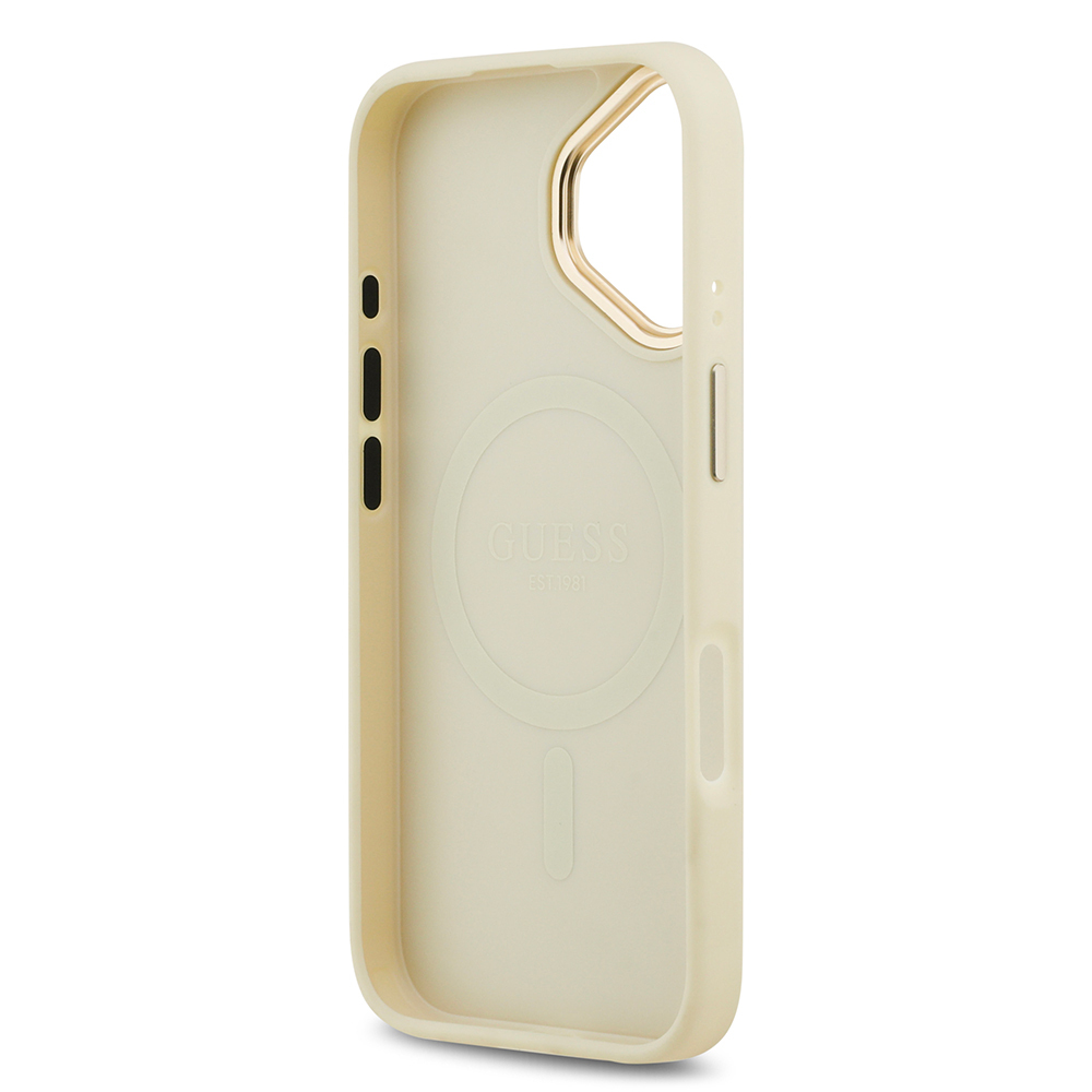 Apple iPhone 17 Uyumlu Kılıf Guess Orjinal Lisanslı M-safe Şarj Özellikli Sıcak Baskılı Yazı Logolu PU Deri Peony Kapak - 27
