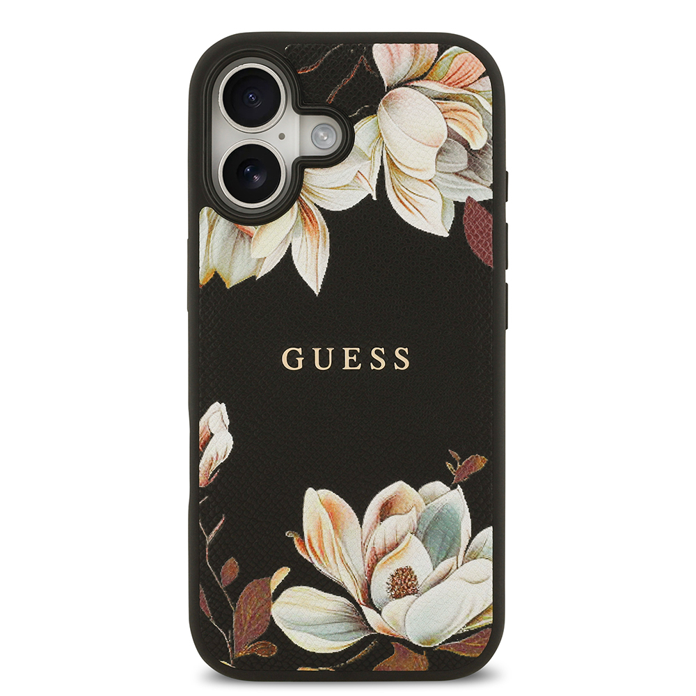 Apple iPhone 17 Uyumlu Kılıf Guess Orjinal Lisanslı M-safe Şarj Özellikli Taneli Çiçek Tasarımlı Metal Yazı Logolu Kapak - 2