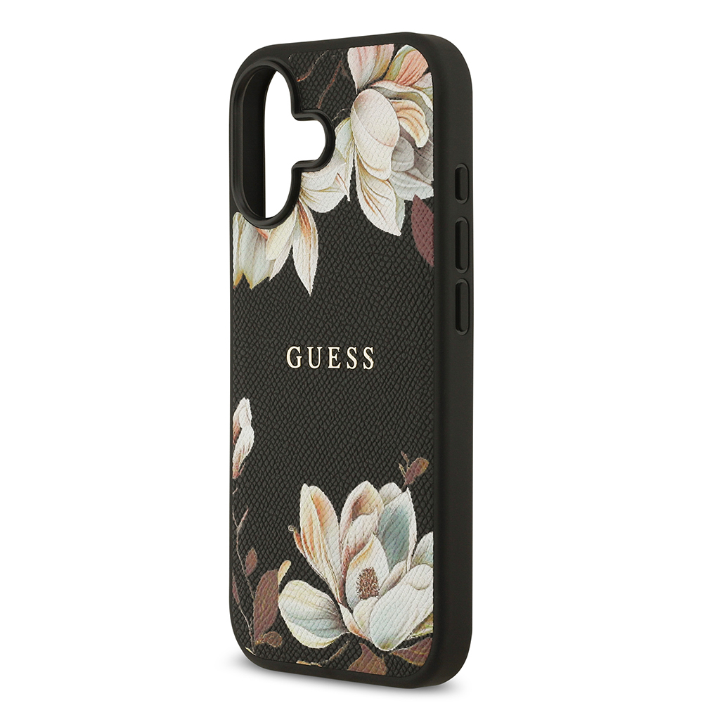 Apple iPhone 17 Uyumlu Kılıf Guess Orjinal Lisanslı M-safe Şarj Özellikli Taneli Çiçek Tasarımlı Metal Yazı Logolu Kapak - 5