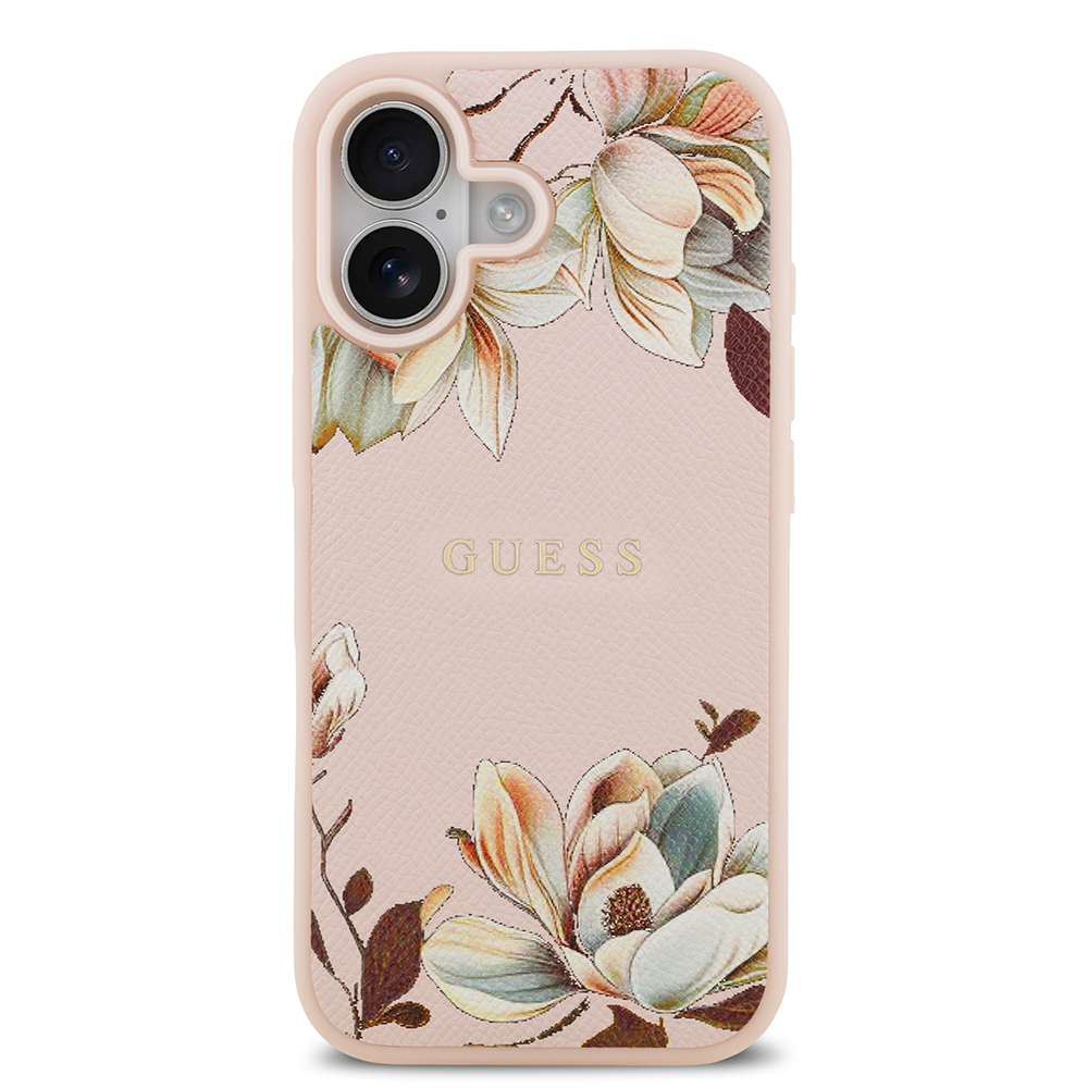 Apple iPhone 17 Uyumlu Kılıf Guess Orjinal Lisanslı M-safe Şarj Özellikli Taneli Çiçek Tasarımlı Metal Yazı Logolu Kapak - 9