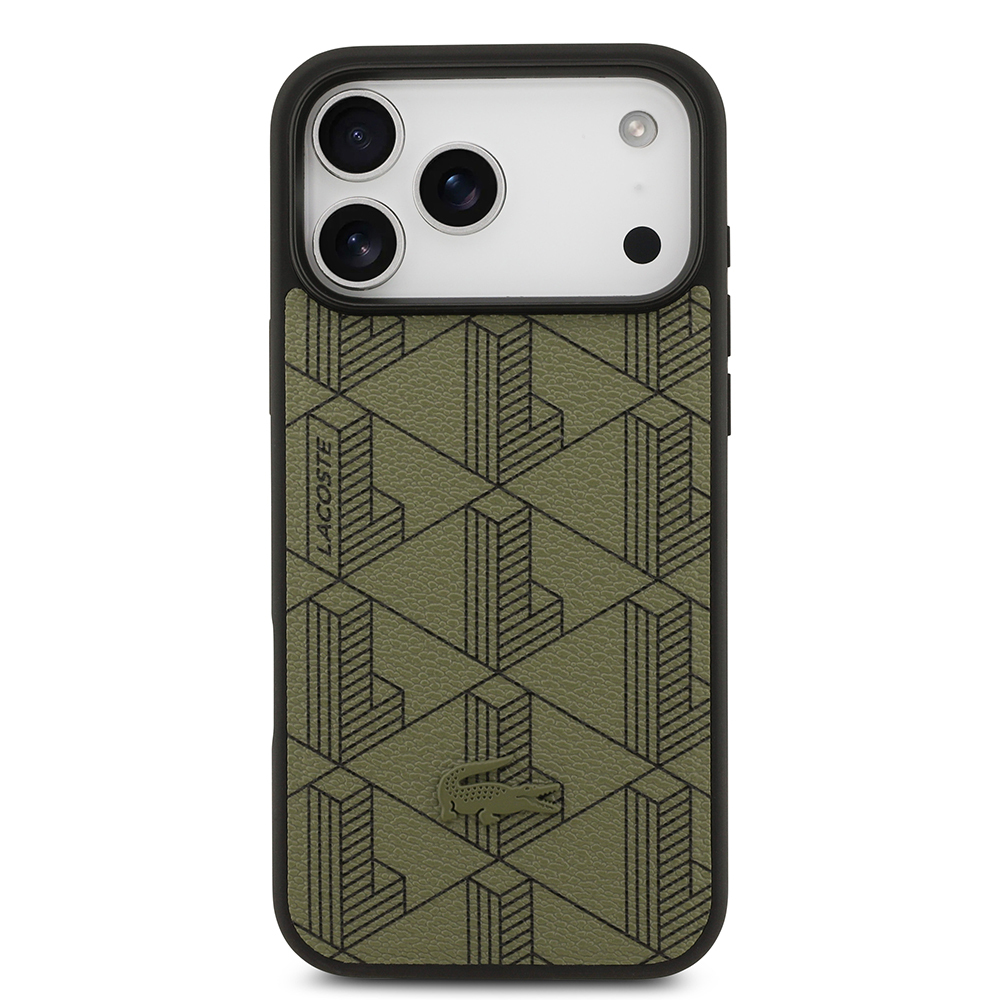 Apple iPhone 17 Pro Max Uyumlu Kılıf Lacoste Orjinal Lisanslı M-safe Şarj Özellikli PU Deri Tasarımlı Kartlıklı Karışık Monogram Desenli Kapak - 1