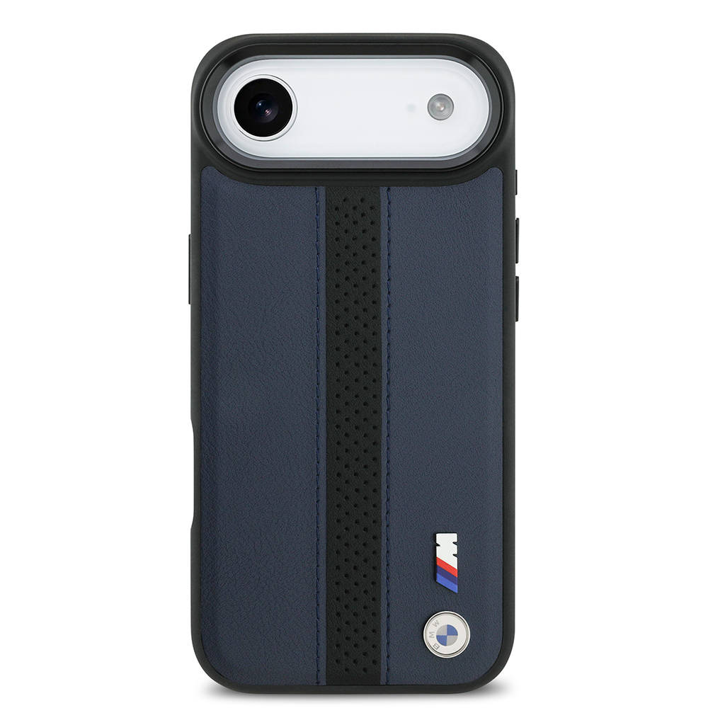 Apple iPhone 17 Air Uyumlu Kılıf BMW Orjinal Lisanslı M-safe Şarj Özellikli Deri Arka Yüzey Metal Logolu Delikli Şerit Tasarımlı Kapak - 2