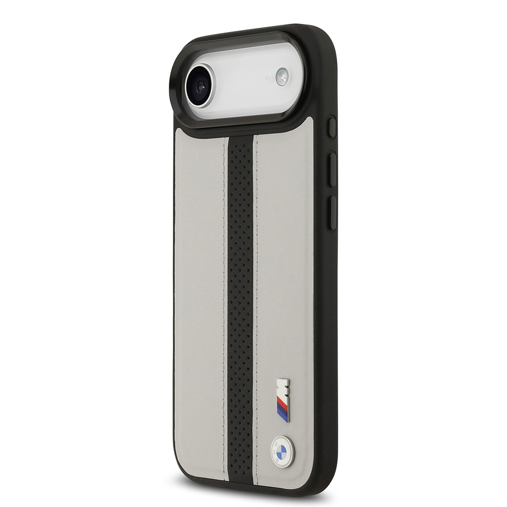 Apple iPhone 17 Air Uyumlu Kılıf BMW Orjinal Lisanslı M-safe Şarj Özellikli Deri Arka Yüzey Metal Logolu Delikli Şerit Tasarımlı Kapak - 7